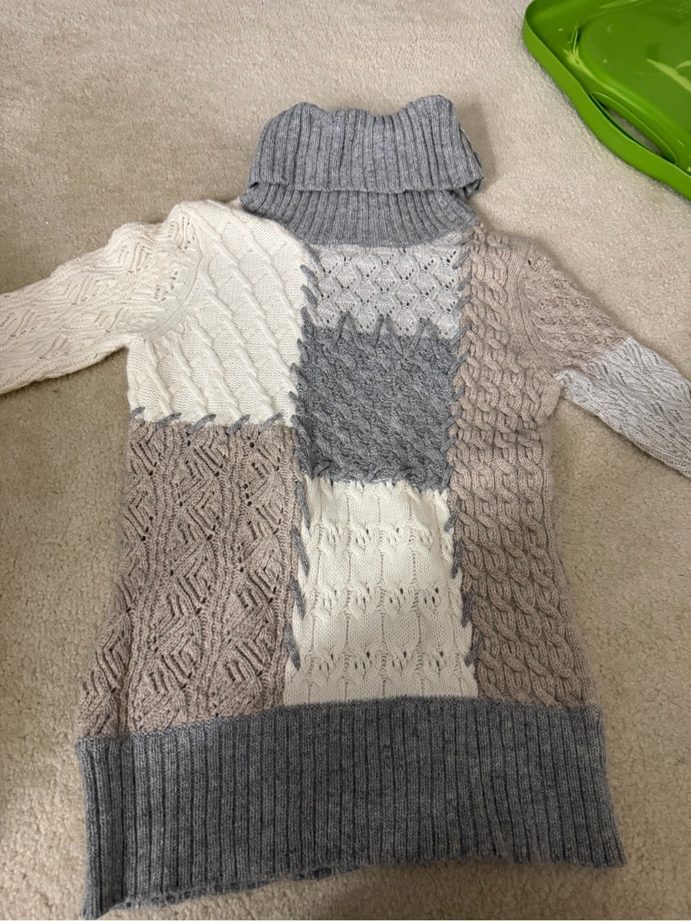 Sundance Patchwork Cable-Knit Turtleneck Sweater - Gray, Cream, Taupe